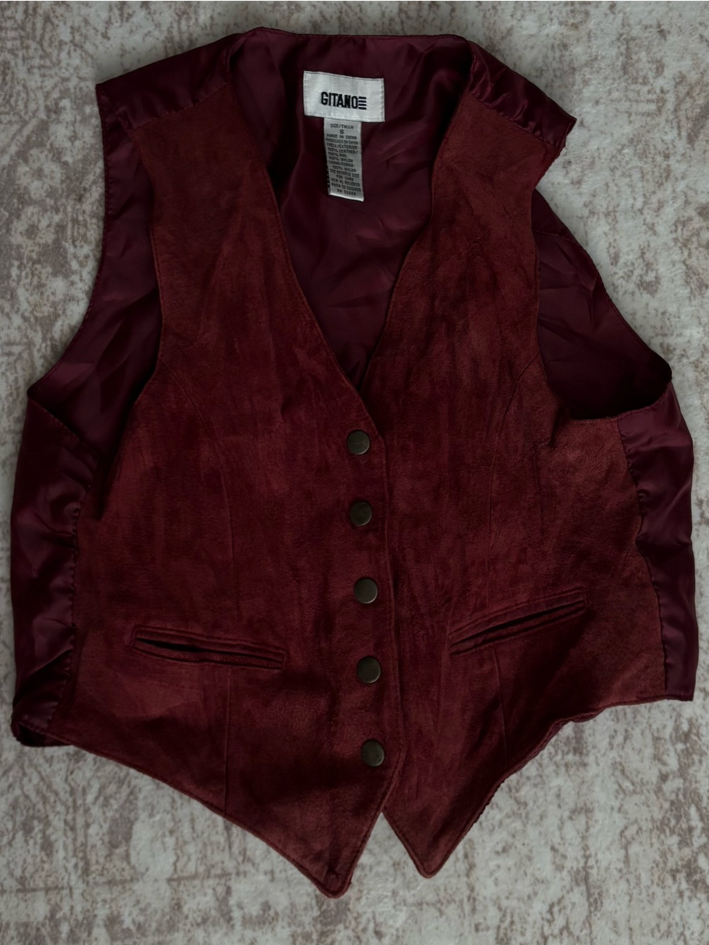 Vintage Gitano Burgundy Suede leather Button Vest